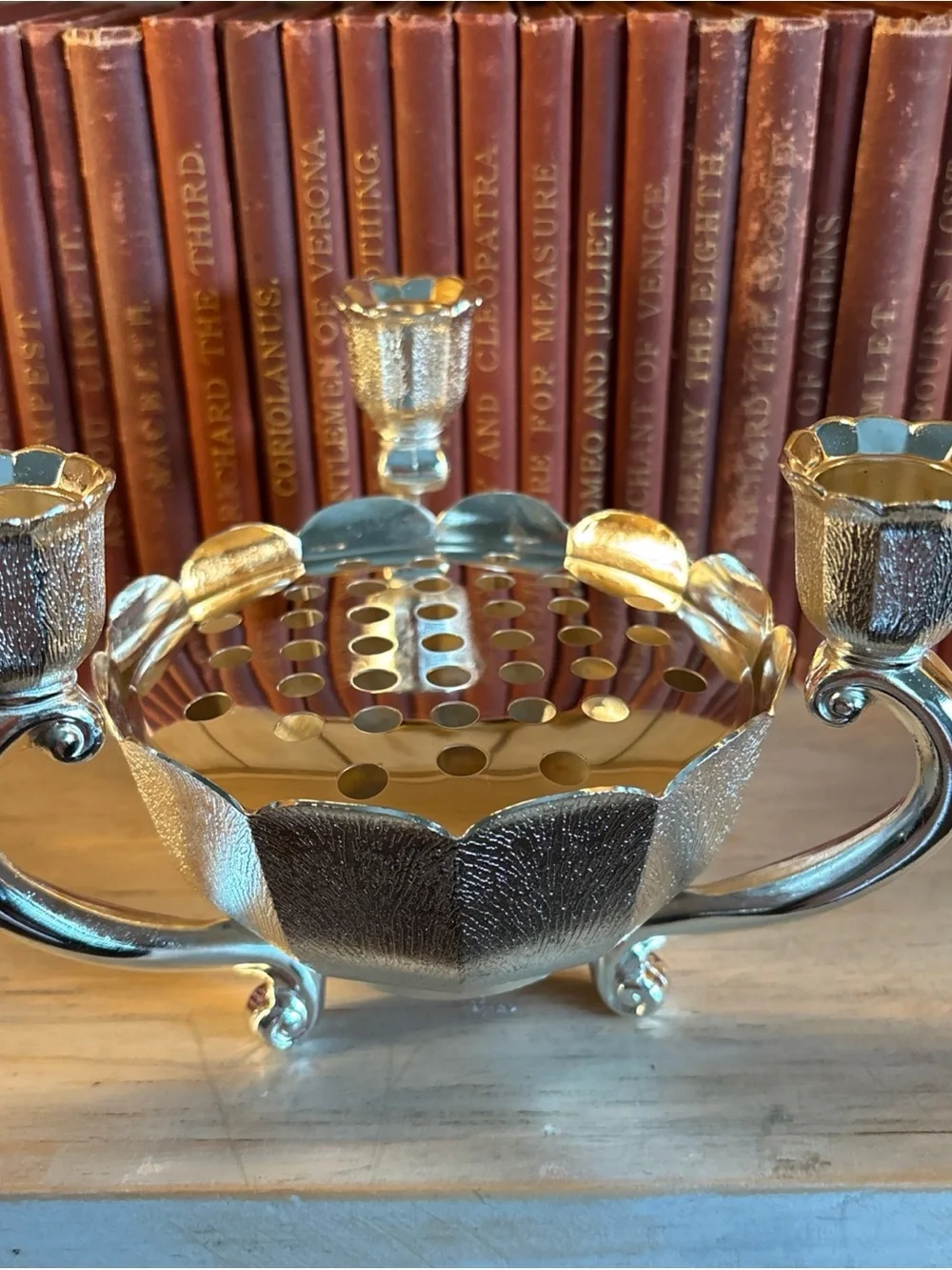 WM A ROGERS Floral Centerpiece with Three Candle Holders